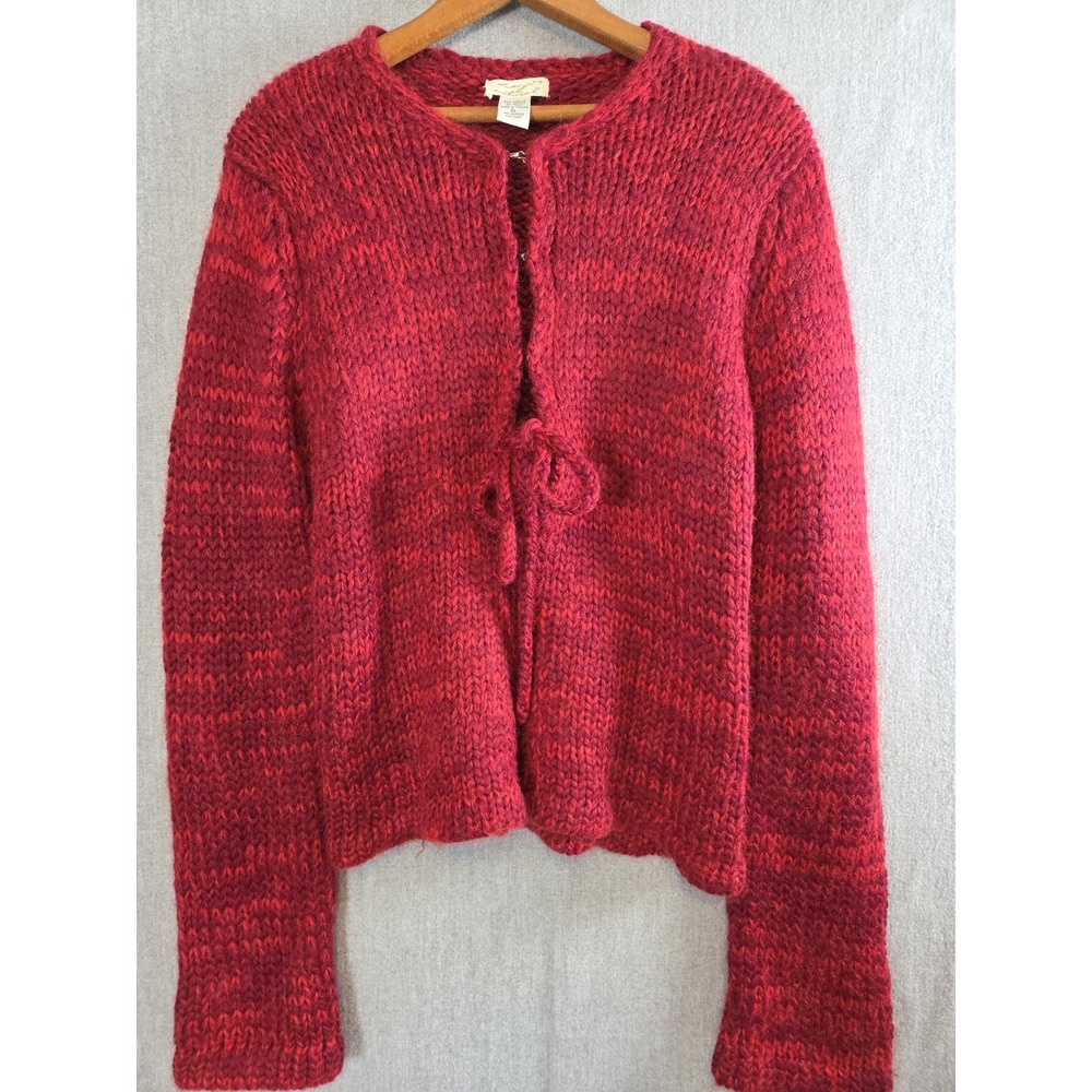 Kenji Natural XL Mohair Blend Cardigan Sweater Tie Front Red Romantic Whimsigoth